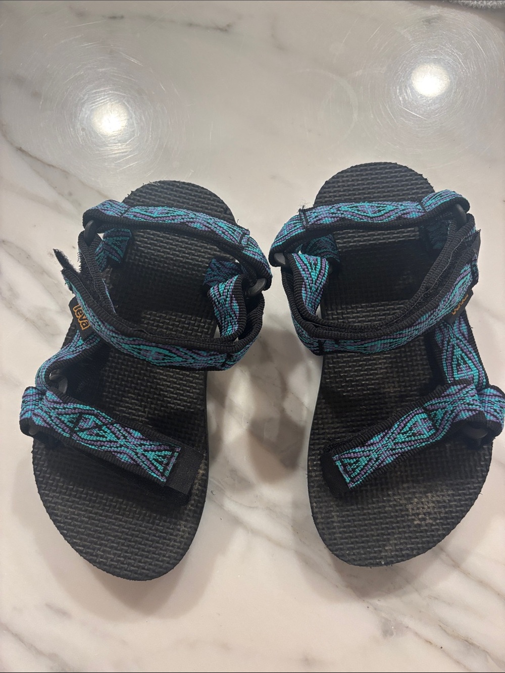 Teva Kids Black Sandals with Teal Geometric Straps